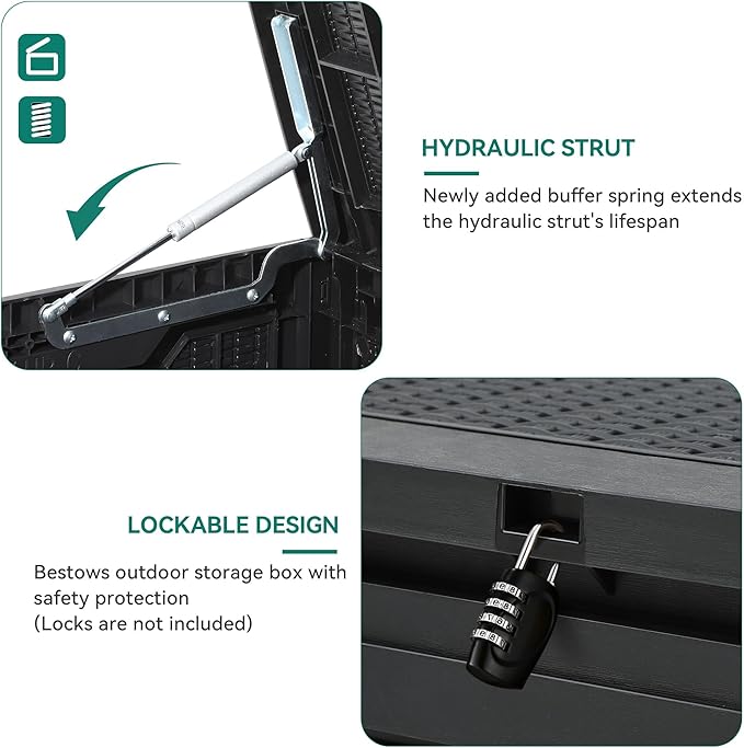 YITAHOME 100 Gallon Resin Deck Box, Weather Resistant Outdoor Storage Box, Lockable Indoor Outdoor Storage for Supplies and Essentials, Black