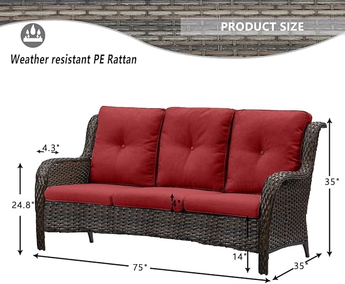 HUMMUH Patio Furniture 6 Pieces Outdoor Furniture Set PE Wicker Sofa with Swivel Rocking Chairs,Ottomans,Coffee Table