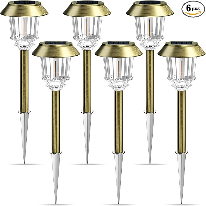 XMCOSY+ Solar Pathway Lights Waterproof - 6 Pack Solar Lights Outdoor, 10-40 LM Dimmable Outdoor Solar Light for Yard Pathway Garden Driveway Walkway (Bronze)
