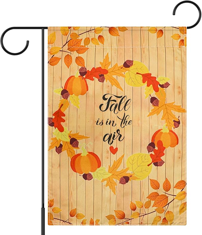 Fall Pumpkin Maple Leaves Garden Flags 12x18 Inches Double Sided Autumn Harvest Thanksgiving House Flags for Farmhouse Yard Lawn Outdoor Decorations