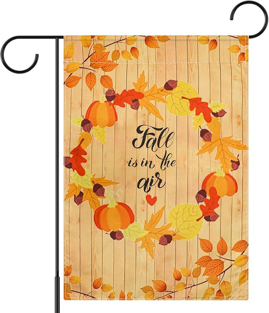 Fall Pumpkin Maple Leaves Garden Flags 12x18 Inches Double Sided Autumn Harvest Thanksgiving House Flags for Farmhouse Yard Lawn Outdoor Decorations