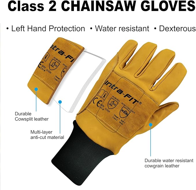 Chainsaw Gloves Saw Protection on Left Hand Back,EN ISO 11393-4,Cut-resistance Gloves Cow leather Palm