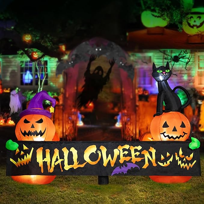 Halloween Inflatable Decoration Pumpkin Cat 6 FT Halloween Inflatables Outdoor Blow up Outdoor Halloween Inflatables Decorations with LED Light Built-in for Holiday Party Yard Decor