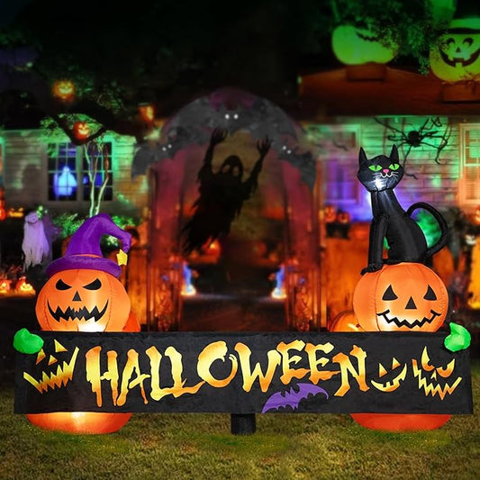 Halloween Inflatable Decoration Pumpkin Cat 6 FT Halloween Inflatables Outdoor Blow up Outdoor Halloween Inflatables Decorations with LED Light Built-in for Holiday Party Yard Decor