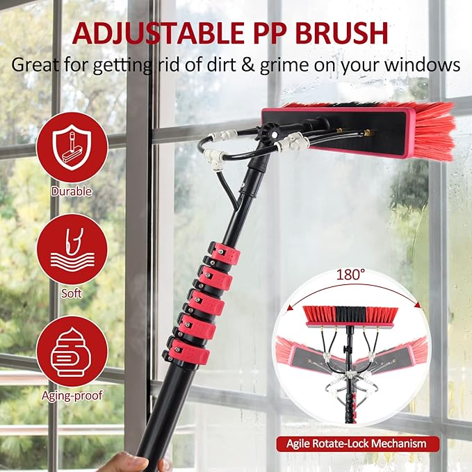 24ft Water Fed Pole Kit,Window Cleaning Poles,Water Fed Cleaning Brush,Aluminum Outdoor Window Cleaner,Extendable Telescopic Pole Water Fed Brush Spray Washer for Window Glass/Solar Panel