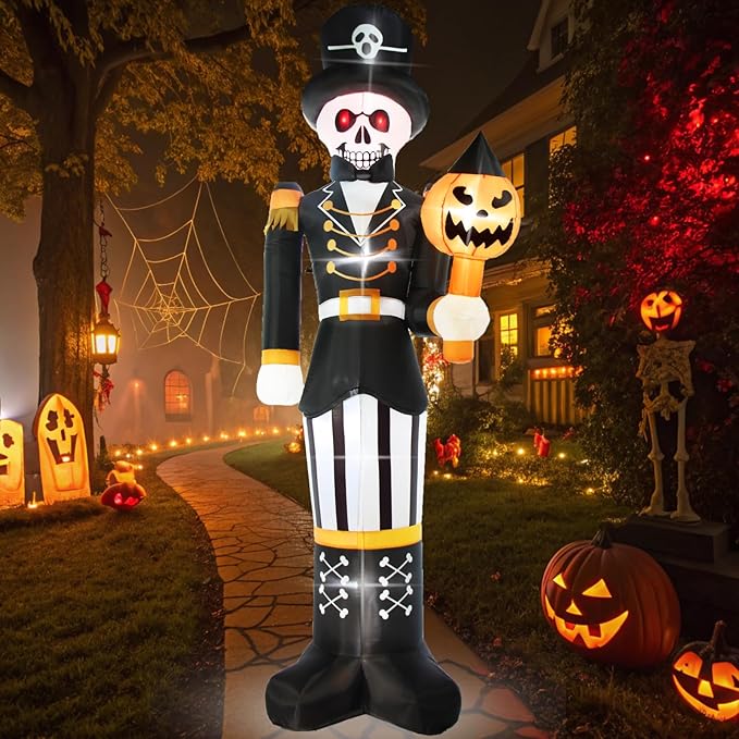 10FT Halloween Inflatables Outdoor Decorations Giant Scary Skeleton General with Pumpkin, Built-in LED Lights, Holiday Yard Garden Party Blow Up Spooky Lawn Décor