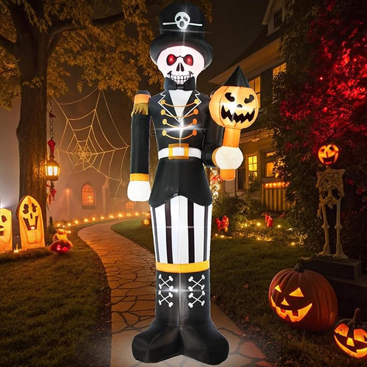 10FT Halloween Inflatables Outdoor Decorations Giant Scary Skeleton General with Pumpkin, Built-in LED Lights, Holiday Yard Garden Party Blow Up Spooky Lawn Décor