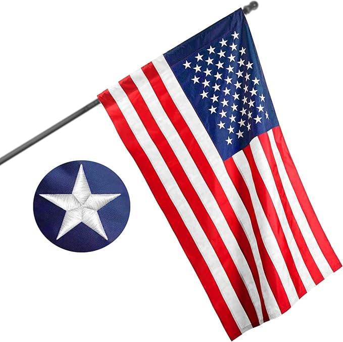 Sleeved Us Flag 2.5x4,Nylon American Flag Sleeve,New 420D Nylon,Heavy Duty Durable TearProof,Embroidered Stars,Sewn Stripes,UV Protection，Sleeved American Flag (Pole NOT Included)