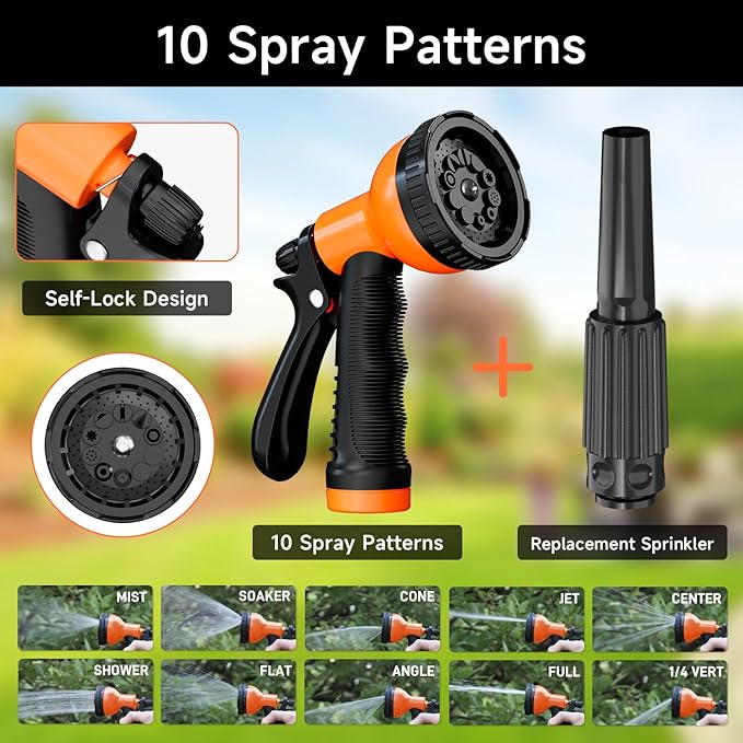 GARDENJOY Retractable Garden Hose Reel, 90 ft x 5/8 inch Heavy Duty Garden Hose with 180°Swivel Wall Mounted Bracket, 10 Pattern Sprayer Nozzle, Any Length Lock & Slow Return System