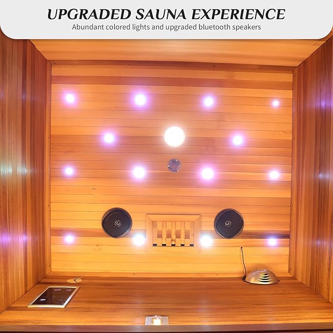 Outdoor Infrared Sauna 2 Person,Luxury Waterproof Red Cedar Sauna, All-in-One, No Setup, No Assembly, 6 Heating Panels, Light Strip, 1950W 120V app Control, Plug & Play Home Spa(0-149℉)