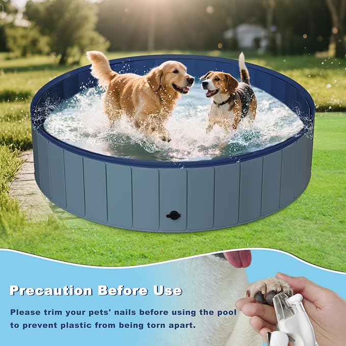 UCCY Foldable Dog Pool for Large Dogs Hard Plastic Kiddie Swimming Pool Non-Slip Portable Dog Bathtubs Collapsible Multi-Use Whelping Box Ball Pit Outdoor Pool for Backyard Duck Pond Grey XL-63"x12"