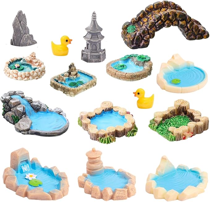 Fairy Garden Pond 15 Pack Mini Pond for Fairy Garden Accessories Outdoor Small Ponds Miniature Figurines Zen Gardens Terrarium Decor Little Statues Brown