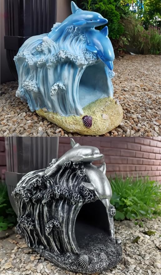 coolboy Dolphin Statue Gutter Downspout Extension Decorative,Animal Garden Statue Outdoor Decor,3"×4" Rain Gutter Downspout Splash Block,Rain Downspout Diverter