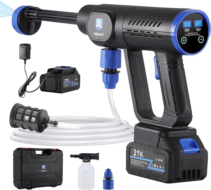 Cordless Pressure Washer,1450PSI Portable Power Washer 2 Rechargeable 20000mAH Batteries,Brushless Powered Washer Gun 6-in-1 Nozzle,Hand Held Pressure Washer for Washing Car/Fence/Garden/Floor/Yards
