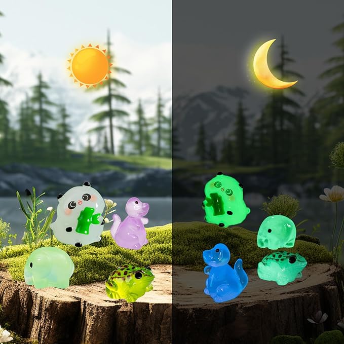 Luminous Mini Resin Animals 220 Pcs Glow in Dark to Hide Tiny Resin Animals Figurines Mini Ducks Mushroom Dinosaurs for DIY Garden Miniatures Fairy Garden Accessories