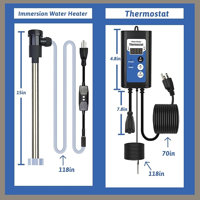 1300W Titanium Immersion Water Heater Portable Electric Hot Tub & Inflatable Pool Submersible Water Heater with Temp Control, GFCI for Bathtub, Baptistry, Above Ground Pool, Swimming Pool