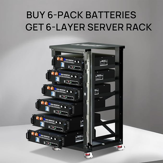 ECO-WORTHY 48V 600Ah Server Rack Battery LiFePO4 w/Bluetooth | 6 Pack 30.72kWh Solar Battery Kit for Home Backup | UL1973 & UL9540A & CEC Listed (Get Free Rack with 600A Busbar)