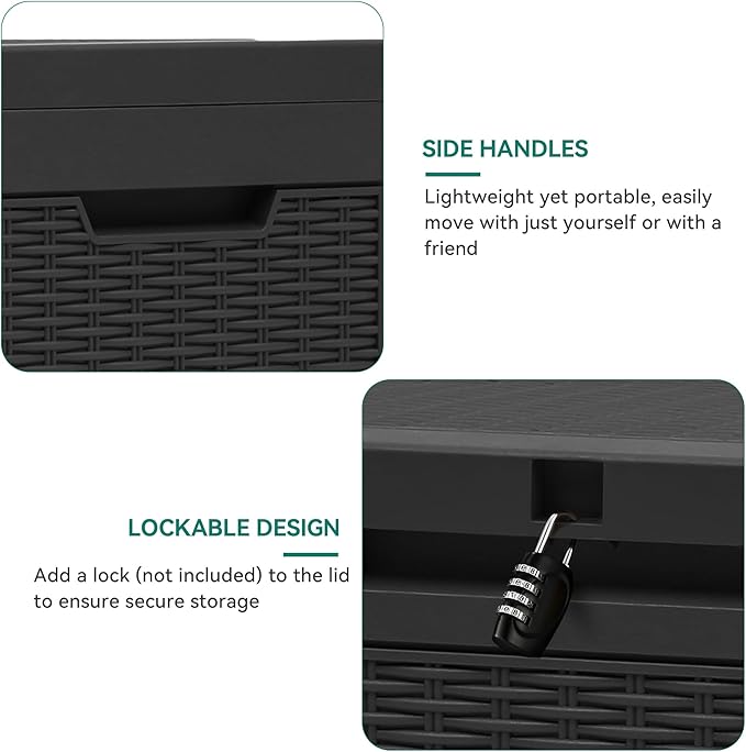 YITAHOME 60 Gallon Outdoor Storage Box, Large Water Resistant Resin Deck Box, Indoor Outdoor Lockable Rattan Storage Container for Patio, Garden, Cushions, Tools, Equipment (Black)