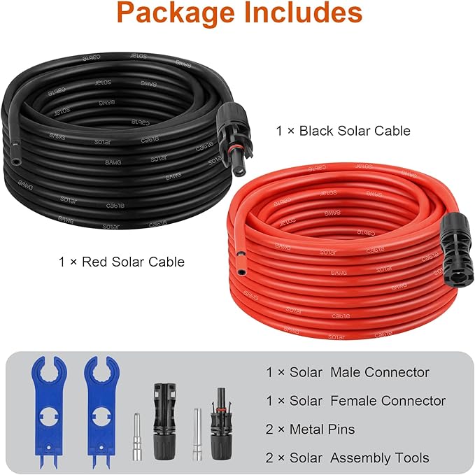 XRDS -RF Solar Extension Cable 8AWG, 100FT Red & Black Solar Panel Wire with Solar Connectors, PV Wire with Disconnect Wrenches & Extra Male/Female Connectors for RV, Camper, Inverter, Off-Grid System