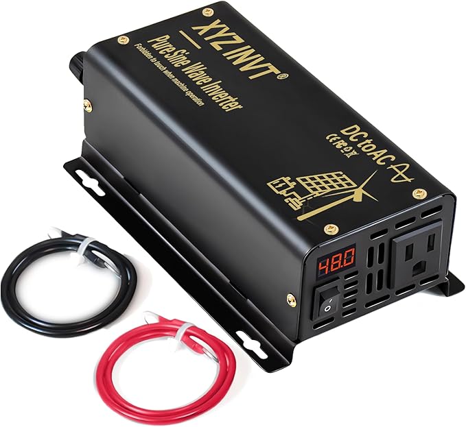300W Pure Sine Wave Inverter DC 48V to AC 110V 120V Power Converter 600W Peak with LED Display for Most Small Power Appliances