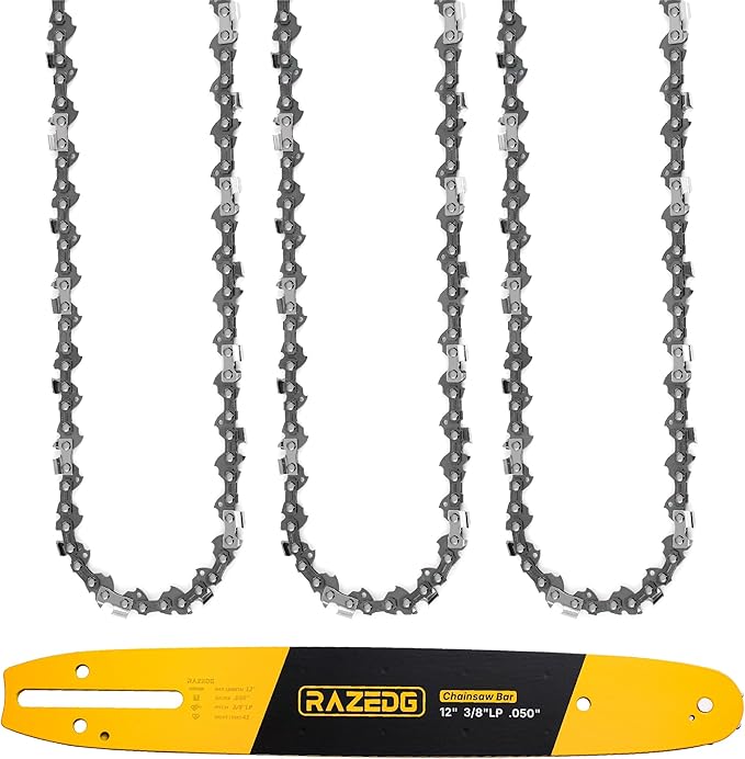 12 Inch Chainsaw Bar and Chain Combo, 3/8LP" Pitch, 050" Gauge, 45 Drive Links Fits Echo, Makita, Craftsman, Husqvarna and More (1 Bar + 3 Chains)