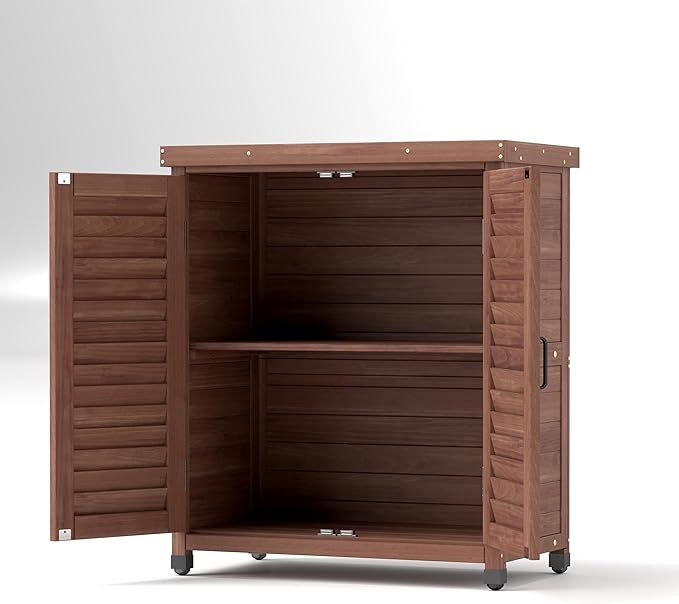 Elegant Brown Solid Wood Potting Bench with Storage Cabinet & Durable Metal Table Top for Outdoor Patio, Perfect Garden Furniture Workstation 31.5x17x36