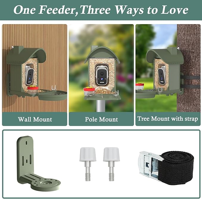 Bird Feeder with Camera, 2-in-1 Bird Bath and Perch, 3K Live View, Squirrel-Proof Cable, 2.4G WiFi, AI Detection, Instant Arrival Alerts, Backyard Birdwatching Gift for Birdlovers