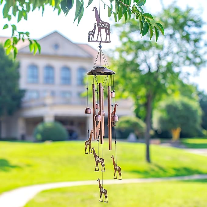 Giraffe Wind Chimes Outdoor Giraffe Gifts for Women/Men/Mom/Wife/Grandma Birthday Gifts Memorial Gift Metal WindChimes for Outside/Indoors, Lawn, Patio, Home, Porch, Yard Decor, Garden Decorations