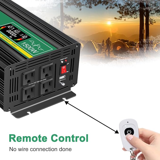 JIGUUN 1500 Watt Pure Sine Wave Power Inverter 12v DC to 110/120v AC Converter 3 AC & USB Output,Power Inverter LCD Display for Home RV Camping Car Truck 3000 Peak