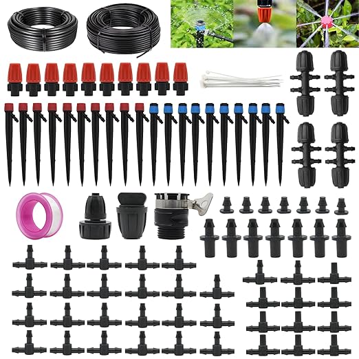 100-FT Irrigation Kit for Garden Greenhouse Automatic Micro Drip Irrigation Kit 90 PCS DIY Automatic Garden Greenhouse, Flower Bed, Terrace, Lawn Irrigation Equipment Set