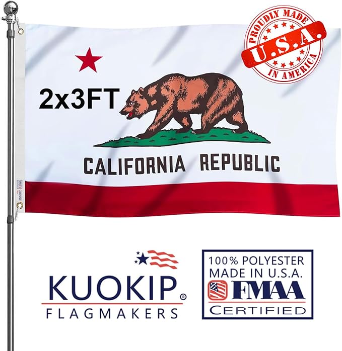 California Republic State Flag 2x3 FT Made in The USA-Heavy Duty Vibrant Colors Double Sided Cali CA Flag with 2 Brass Grommets for Home/Company/Indoor Outdoor Decoration