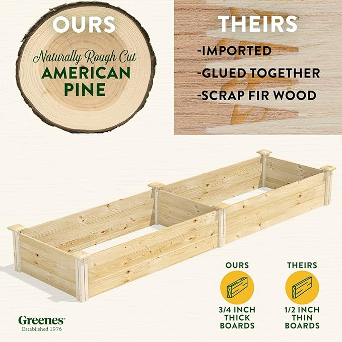 Greenes Fence Original Pine Raised Garden Bed, 2' x 8' x 10.5" - Made in USA with American Pine