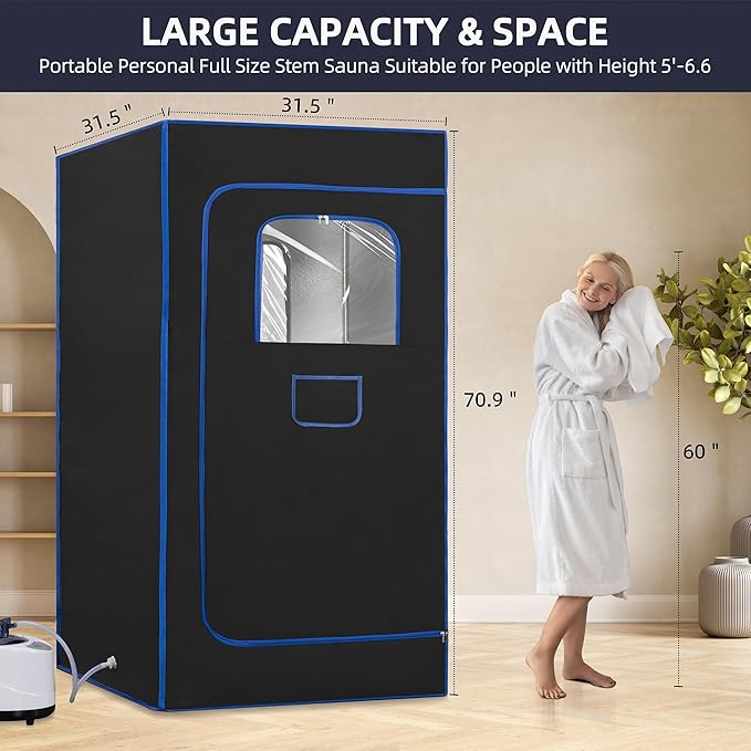 Portable Sauna, Full Size, Steam Tent Sauna Box with 3.0L Steamer, Remote Control, Folding Chair, 9 Levels