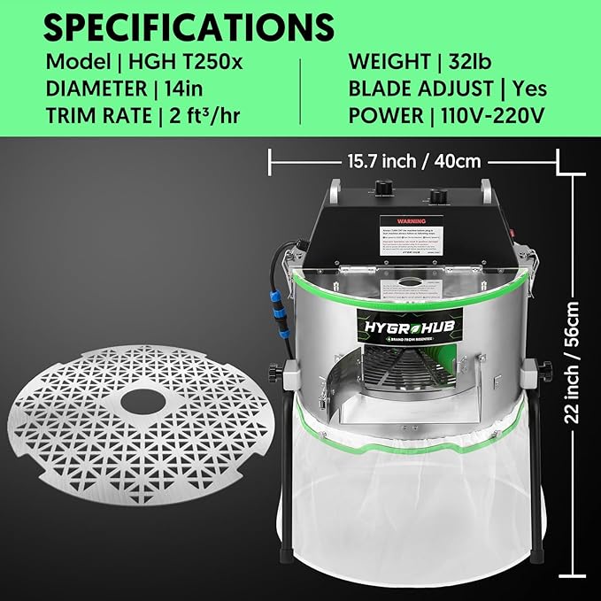Bud Trimmer 14 inch, Electric Leaf Bowl Trimming Machine, No Plant Damage for Twist Spin Cutting Stripping Leaves, Buds, Flowers, Hydroponic Plants, Weeds, Herb, with Dry Grate