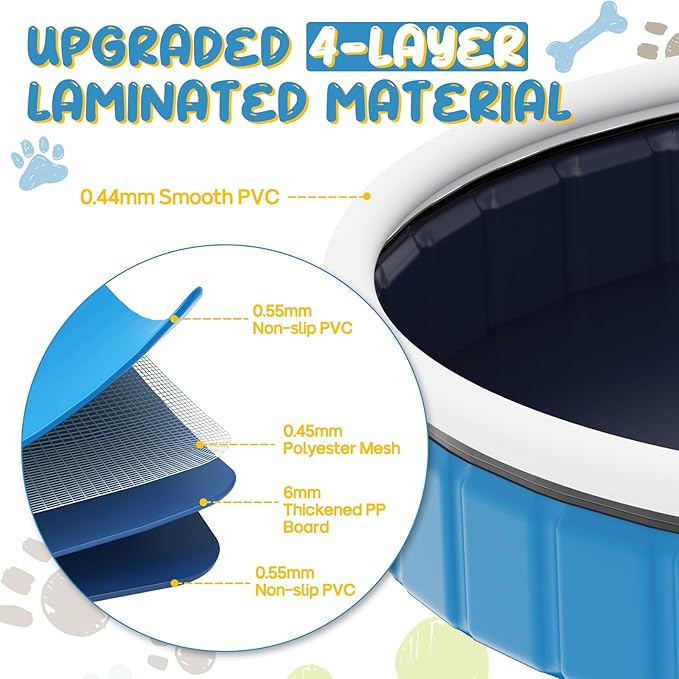 97in Extra Large Foldable Dog Pool, Big Portable Hard Plastic Swimming Pool for Kids, Dogs and Pets Collapsible Dog Bath Tub for Outdoor Backyard, 97" x 13"