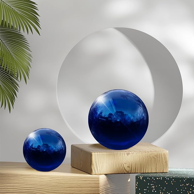 uxcell 2 Pcs Gazing Globe Decor Ball 2.5 Inch 63mm Reflective Garden Sphere Hollow Ball, Seamless Stainless Steel Gazing Ball, Smooth Mirror Globe for Garden Home Decor, Sapphire Blue