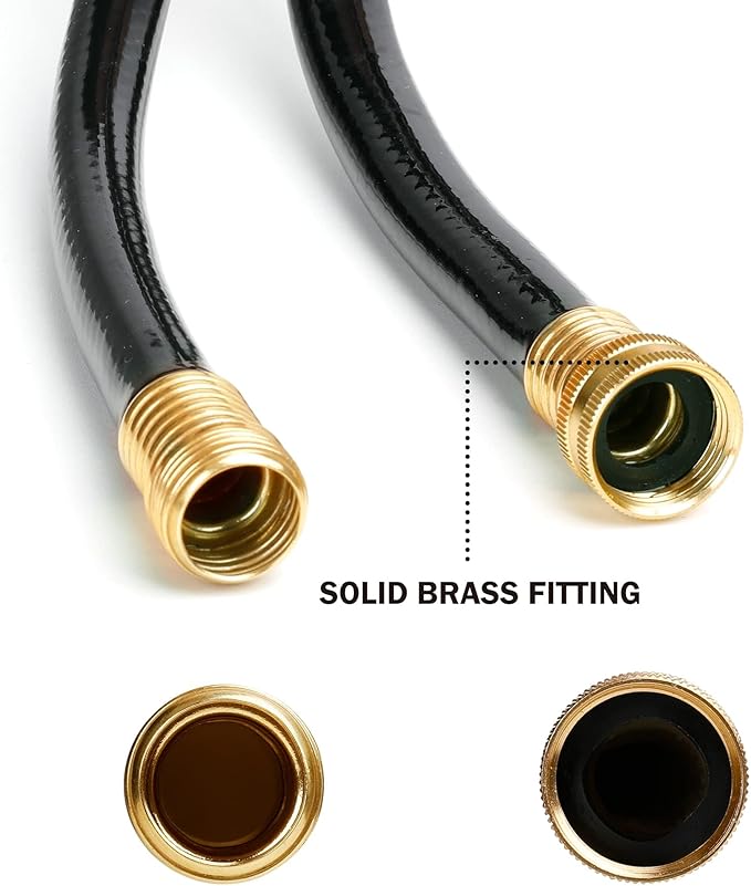 Worth Short Lead-in Black Garden Hose 3/4 in. x 12 ft. -Kink Free, No Leaking, Male/Female Fittings -Heavy Duty Durable Flexible Lightweight Water Pipe -Brass Aluminum Ends for Household & Commercial
