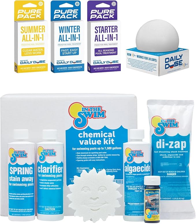 In The Swim Basic Chemical Value Kit and 100 Days of Summer Bundle - for Above Ground and In-Ground Pools - Easy Maintenance and Season-Long Clarity - 7.5K Gallons