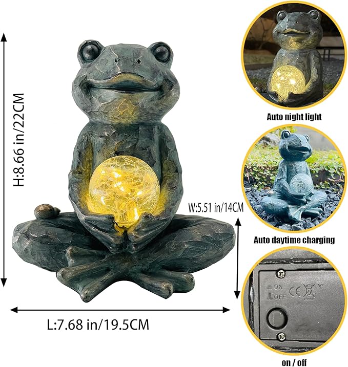 Zen Yoga Frog Garden Statue Ornament, Outdoor Decor, Solar Patio Garden Sculptures & Statues, Gift Ideas for Women