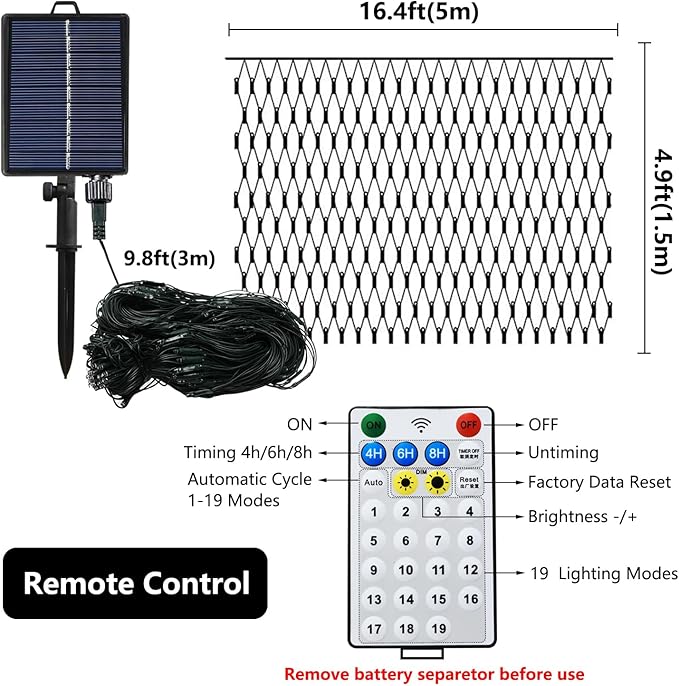 Solar Net Lights Outdoor Mesh Lights Christmas Decorations, 200LED String Tree Wrap Waterproof 19 Modes for Bushes, Fence,Garden, Shrubs,Trunk, Halloween,Xmas Decor (Warm White, 9.8ftx6.6ft)