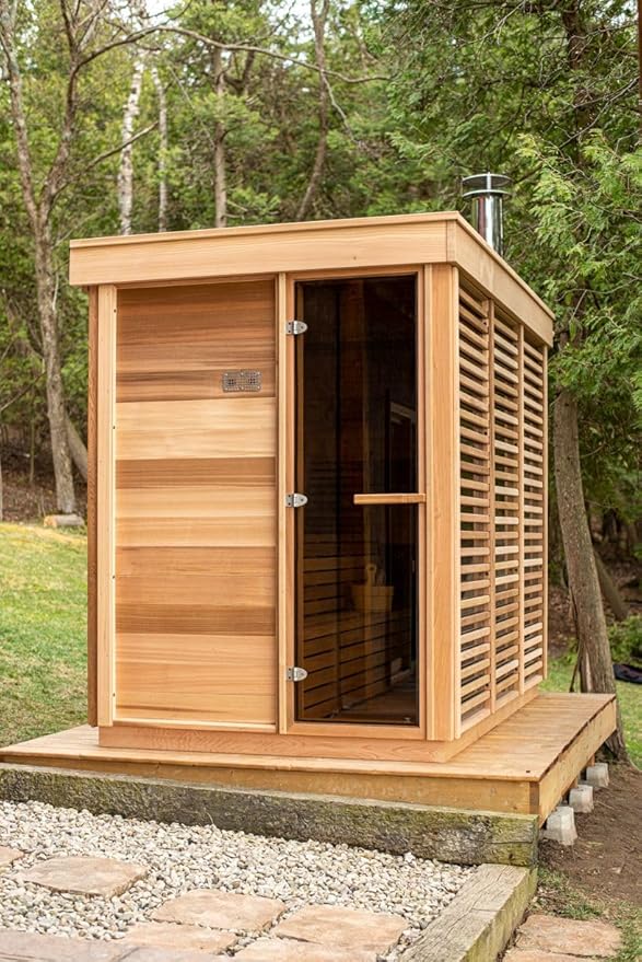 ZONEMEL Customize Outdoor Steam Sauna, Red Cedar,Hemlock, Multiple Sizes & Panel Options, Harvia Electric,Wood Stove, Single Double Bench, Triple Waterproof System, (0-195℉)