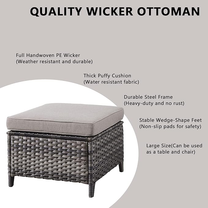 Rilyson Wicker Outdoor Patio Furniture Set - 5 Piece Patio Conversation Sets with Swivel Rocker Chairs, Ottomans and Side Table, 6 inch Cushions, Waterproof Wicker, for Porch Deck Mixed Grey/Grey