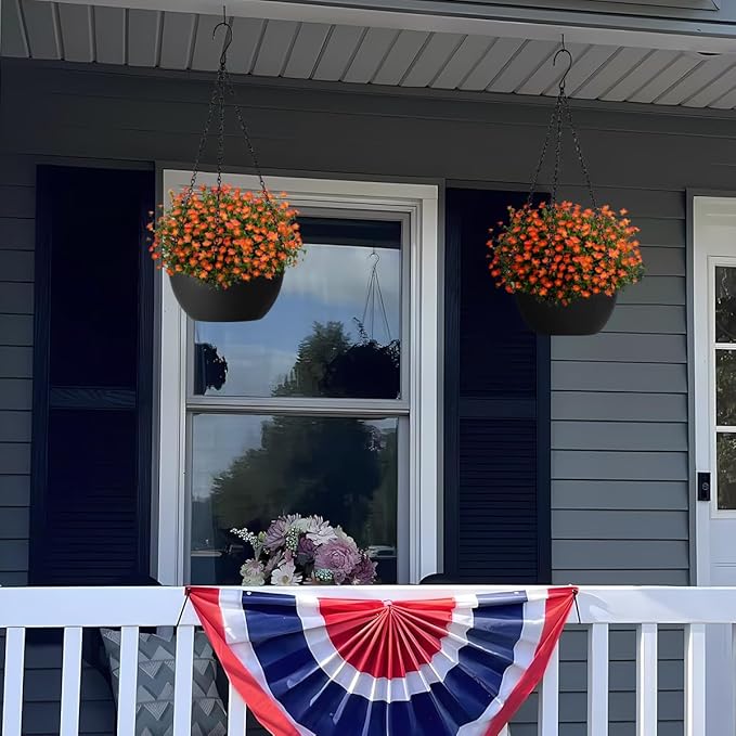 10 inch Hanging Planters for Indoor Plants, 2 Pack Planters for Outdoor Plants with Drainage Holes and Chain, Round Plastic Hanging Baskets, Hanging Flower Pots for Balcony Garden Decor-Black