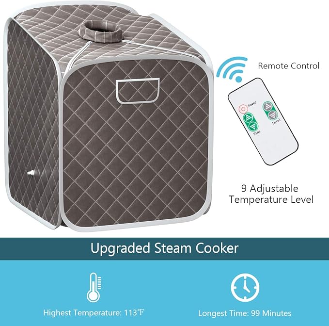 Giantex Portable Steam Sauna Spa 2L Folding Private Sauna Tent W/Chair Foot, Massage Roller, Absorbent Pad,9 Adjustable Temperature Levels for Stress Fatigue 33 x 33x 42 Inch (Gray)