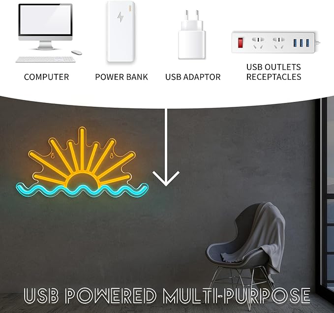 Sunrise Sunset Neon Sign Sun Wave Neon Signs for Bedroom, Beach Bar, Party, Man Cave, Living Room Wall Decor USB Powered Led Neon Light Sign with Dimmer Switch
