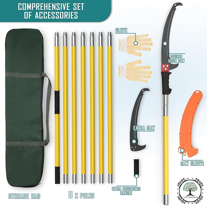 Pole Saws for Tree Trimming, 7.3-27 ft Extendable Tree Trimmers Long Handle Pruner, Sharp Steel Blade and Scissors High Branches Trimming, Tree Pruner, Tree Saw (7.3-27 ft)