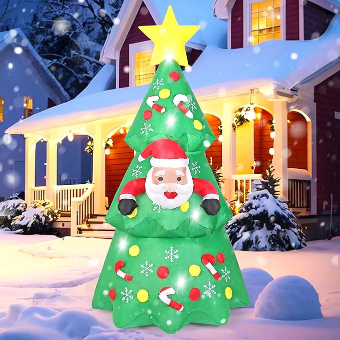 Dremisland 7FT Christmas Tree Inflatables Outdoor Decoration LED Light Up Christmas Inflatable Tree with Santa Blow Up Yard Decorations Outdoor Christmas Holiday Party Yard Garden Lawn Decoration