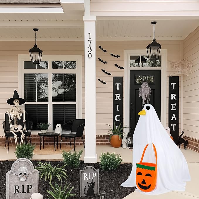 Halloween Porch Goose Outfit Ghost Goose Clothes for 23'' Cement Plastic Geese Silly Lawn Geese Yard Outdoor Decoration