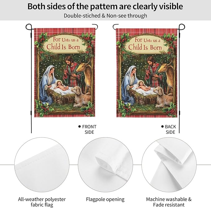 Christmas Birth Garden Flag Vertical Double Sided Outdoor Yard Flags 12.5x18 Inch Burlap Banners Vertical Double Sided for Outdoor Decor Lawn