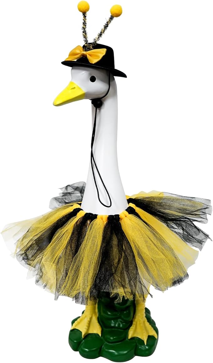 Porch Goose Outfits Garden Statue-Large Goose Statue with Bee Halloween Set Indoor/Outdoor Resin Sculpture, Goose Outfits+20" High Goose Figurine with Costume for Yard Decorations, Gifts for Mom